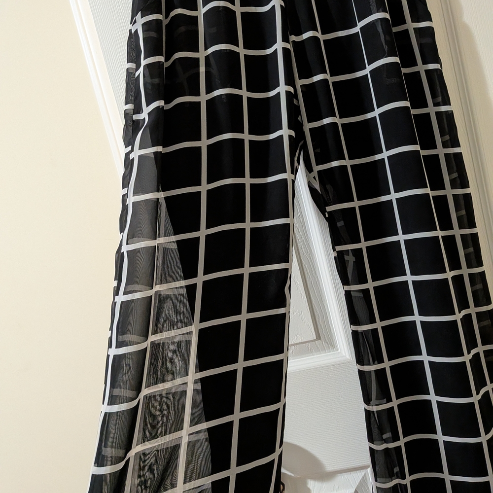 Elegant Black Grid Wide Leg Pants